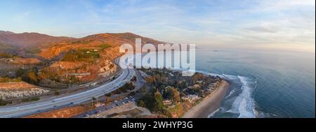 Aerial, Rincon Surf Spot, Southern California, Perfect Waves, Surfing, Sunset, Ocean View, Coastal Beauty, Surf Break Stock Photo