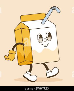 Tetra pak packaging with straw, mascot or emoticon Stock Vector