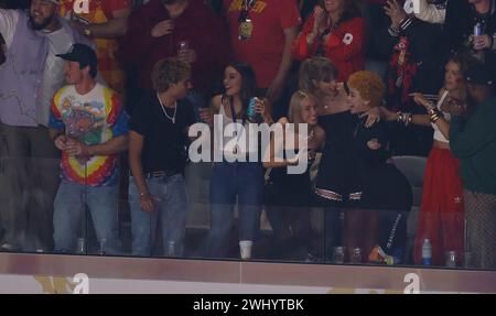 Taylor Swift and Ice Spice during NFL Super Bowl 58 LVIII football game between the San Francisco 49ers and the Kansas City Chiefs in Las Vegas NV on Feb 11, 2024 Charles Baus/CSM. Stock Photo