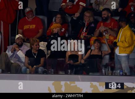 Taylor Swift and Ice Spice during NFL Super Bowl 58 LVIII football game between the San Francisco 49ers and the Kansas City Chiefs in Las Vegas NV on Feb 11, 2024 Charles Baus/CSM. Stock Photo