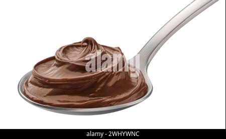 Hazelnut cream in spoon isolated on white background Stock Photo