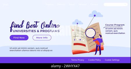 Universities and programs for students. Find best online course program, find more information and start educational path. Website landing page templa Stock Vector