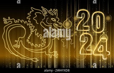 2024 Chinese New Year of the Dragon shining light sparkles background Stock Vector