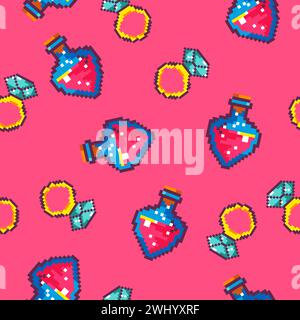 Pixelated arcade or tournament play elements print Stock Vector
