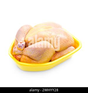 Corn-fed chicken in yellow packaging tray Stock Photo