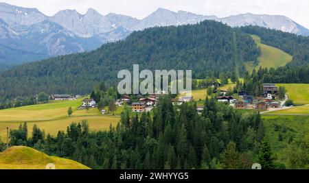 Landscape with the municipality of Steinberg am Rofan, Tyrol, Austria Stock Photo