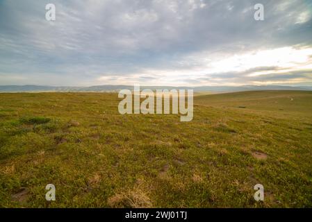 Dirt Paths, Vivid Sunset, Grassy Hills, Rolling Hills, Antelope Valley, California, Nature, Landscape, Sunset Glow Stock Photo