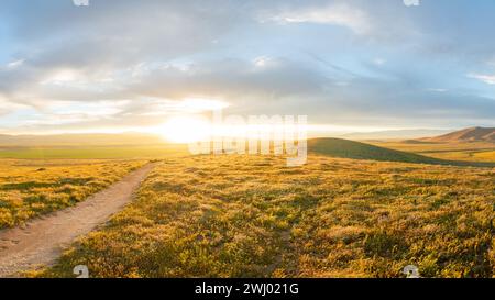 Dirt Paths, Vivid Sunset, Grassy Hills, Rolling Hills, Antelope Valley, California, Nature, Landscape, Sunset Glow Stock Photo