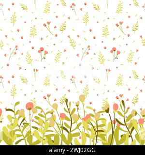 Botanical seamless pattern hand drawn. White background with plant border. Minimalist style. Vector illustration. Stock Vector
