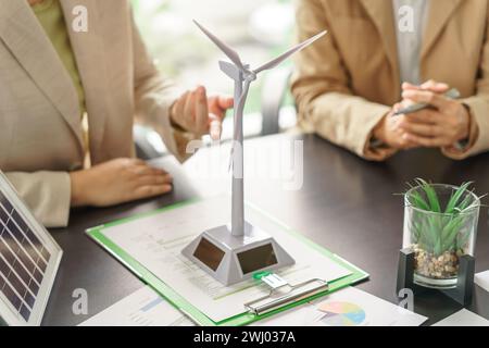 Solar panels green energy Business people working in green eco friendly office business meetingÂ creative ideas for business eco Stock Photo
