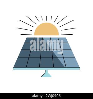 Solar panel color line icon. Renewable energy sources. Vector isolated element. Editable stroke. Stock Vector