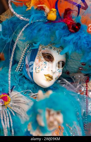 VENICE, ITALY - Febrary 7 2023: The masks of the Venice carnival 2024 ...