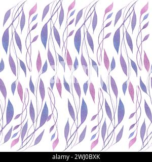 seamless pattern with blue branches watercolor on paper, pattern Stock Photo