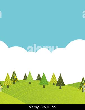Seamless Forest With Mountains Vector Flat Illustration Isolated On A White Background. Horizontally Repeatable. Stock Vector