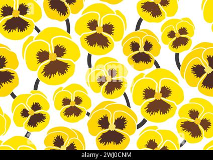 Seamless Yellow Heartsease Floral Pattern Vector Illustration Isolated On A White Background. Horizontally And Vertically Repeatable. Stock Vector