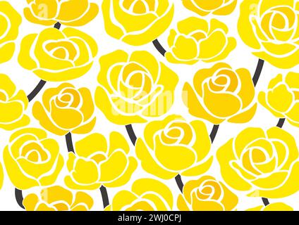 Seamless Yellow Rose Floral Pattern Vector Illustration Isolated On A White Background. Horizontally And Vertically Repeatable. Stock Vector