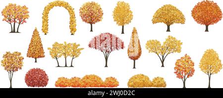 Trees And Shrubs Vector Illustration Set Isolated On A White Background. Stock Vector