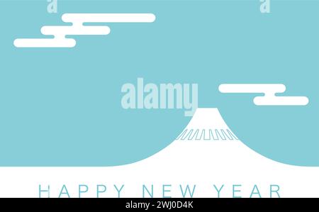 Vector New Year’s Card Template With Mt. Fuji, The Clouds In The Sky, And New Year’s Greetings. Stock Vector