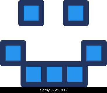 Smiling pixelated robot face. Chat bot avatar, abstract techno element for modern and retro technological design. Simple color vector pictogram isolat Stock Vector