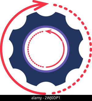 Arrows and gearwheel rotations. Technical ingenuity and integration, abstract techno element for modern and retro technological design. Simple color v Stock Vector