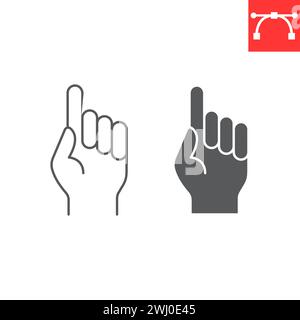 One finger up line and glyph icon, Ramadan and gesture, Allah is one vector icon, vector graphics, editable stroke outline sign, eps 10. Stock Vector