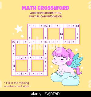 Math Crossword. Addition, subtraction, multiplication and division Stock Vector