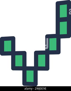 Pixelated correct vote mark. Green pixel check mark, abstract techno element for modern and retro technological design. Simple color vector pictogram Stock Vector