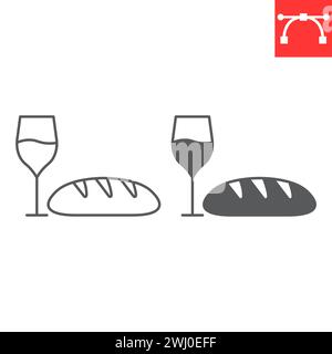Wine and bread line and glyph icon, Easter and food, communion vector icon, vector graphics, editable stroke outline sign, eps 10. Stock Vector