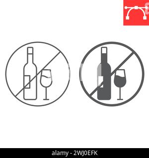 No alcohol line and glyph icon, Ramadan and prohibition, no drinking vector icon, vector graphics, editable stroke outline sign, eps 10. Stock Vector