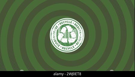 Image of recycling symbol on green spiral background Stock Photo