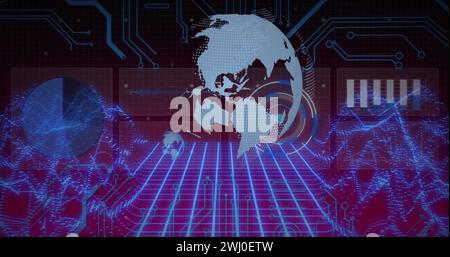 Image of scope scanning, globe spinning and data processing Stock Photo