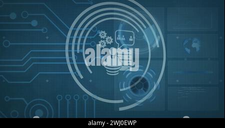 A digital illustration depicts cloud computing and data management concepts Stock Photo