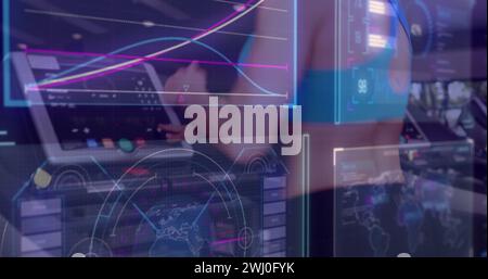 A person interacts with futuristic interface technology, with copy space Stock Photo