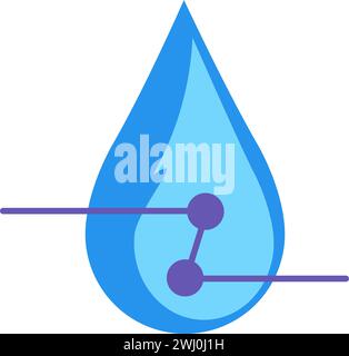 Raindrops and pipes symbol. Droplet in vivid hue of blue, abstract techno element for modern and retro technological design. Simple color vector picto Stock Vector