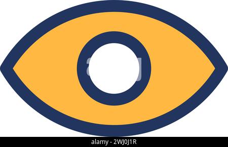 Geometrically correct symmetrical eye. Yellow eye with black outline, abstract techno element for modern and retro technological design. Simple color Stock Vector