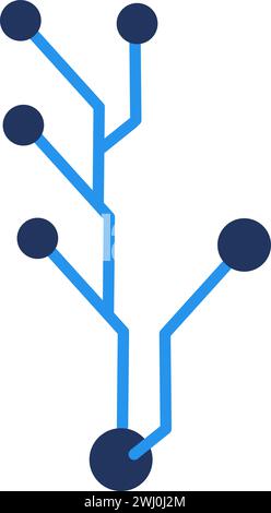 Cpu path direction. Branching, scheme and PC component, abstract techno element for modern and retro technological design. Simple color vector pictogr Stock Vector