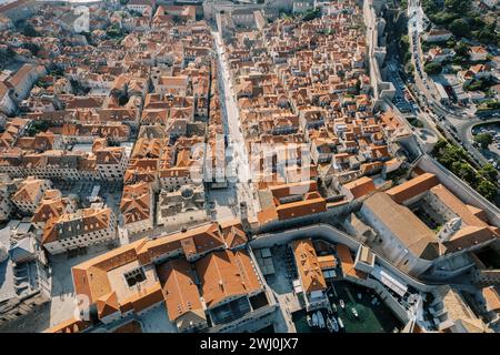 Red tiled roofs of ancient stone houses. Dubrovnik, Croatia. Top view Stock Photo