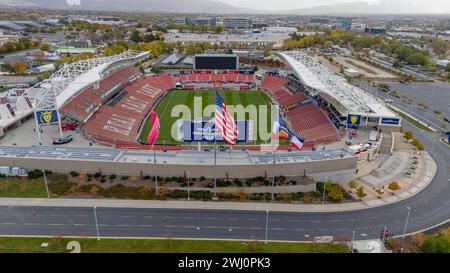 Aerial View Of America First Field, Home Of Major Leauge Soccer Club, Real Salt Lake Stock Photo