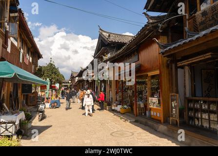 Lijiang old town, Yunnan, China - November 2023  Street scene, people, tourists Stock Photo