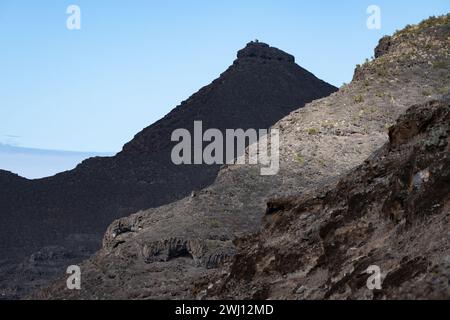 The rocky, volcanic landscape of St Helena Island in the south Atlantic as seen from the path towards Mundens Battery and Rupert's Bay Stock Photo
