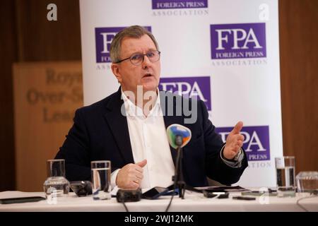 London, UK. 12th Feb, 2024. Sir Jeffrey Donaldson, Leader of the Democratic Unionist Party, gives a press conference with his deputy Gavin Robinson. He lays out the plans of the DUP moving forward. Credit: Karl Black/Alamy Live News Stock Photo