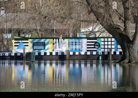 Henley on Thames, UK. 12th February, 2024. The River Thames has burst its banks at Henley on Thames in Oxfordshire. A Flood Warning is in place for the River Thames for Henley, Remenham and Medmenham. Property flooding is expected and river levels are expected to continue to rise. Credit: Maureen McLean/Alamy Live News Stock Photo