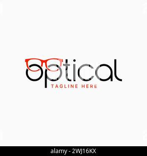 Logo design graphic concept creative premium vector stock letter word Optical with glasses eye care vision. Relate monogram typography branding shop Stock Vector