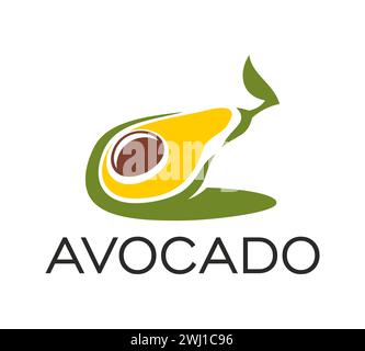 Avocado, farm vegetable, oil and food product icon, vector fruit for grocery. Vegetarian cuisine, veggie juice or organic natural food store and market emblem of avocado half with seed and leaf Stock Vector