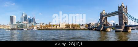 London skyline with Tower Bridge skyscrapers skyscrapers in the banking district panorama on the River Thames Stock Photo