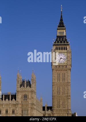 United Kingdom. England. London. Close up of Big Ben bell clock Elizabeth Tower. Stock Photo