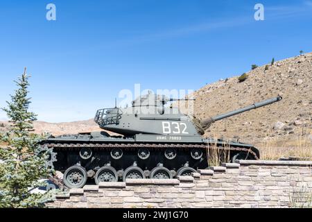 Dubois, Wyoming - October 5, 2023: National Museum of Military Vehicles, outside the entrance, tank for the US Marines on display Stock Photo