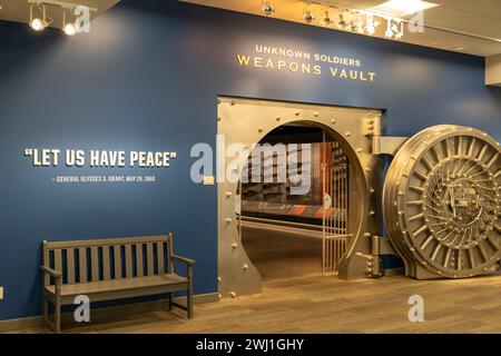 Dubois, Wyoming - October 5, 2023: National Museum of Military Vehicles, at the unknown soldiers weapons vault Stock Photo