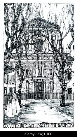 Convent du Saint Sacrement, Avignon, line illustration by Jessie Marion King Stock Photo