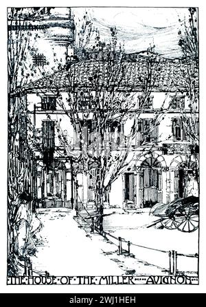 The House of the Miller, Avignon, line illustration by Jessie Marion King Stock Photo